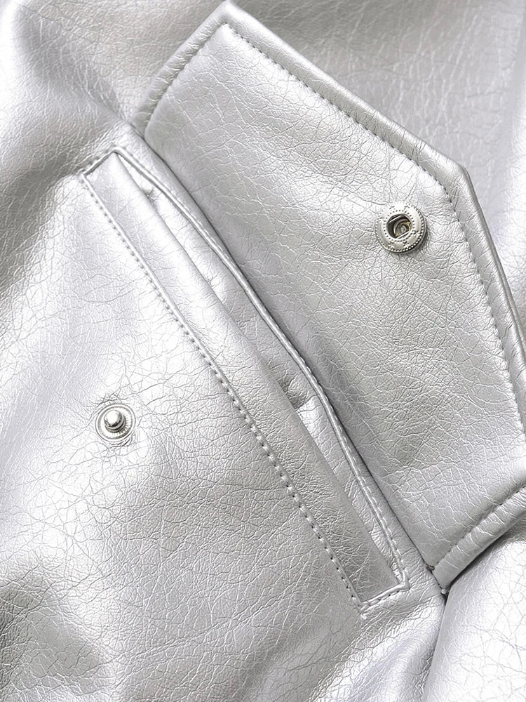 Streetwear Women Retro Faux Leather Zipper Coat