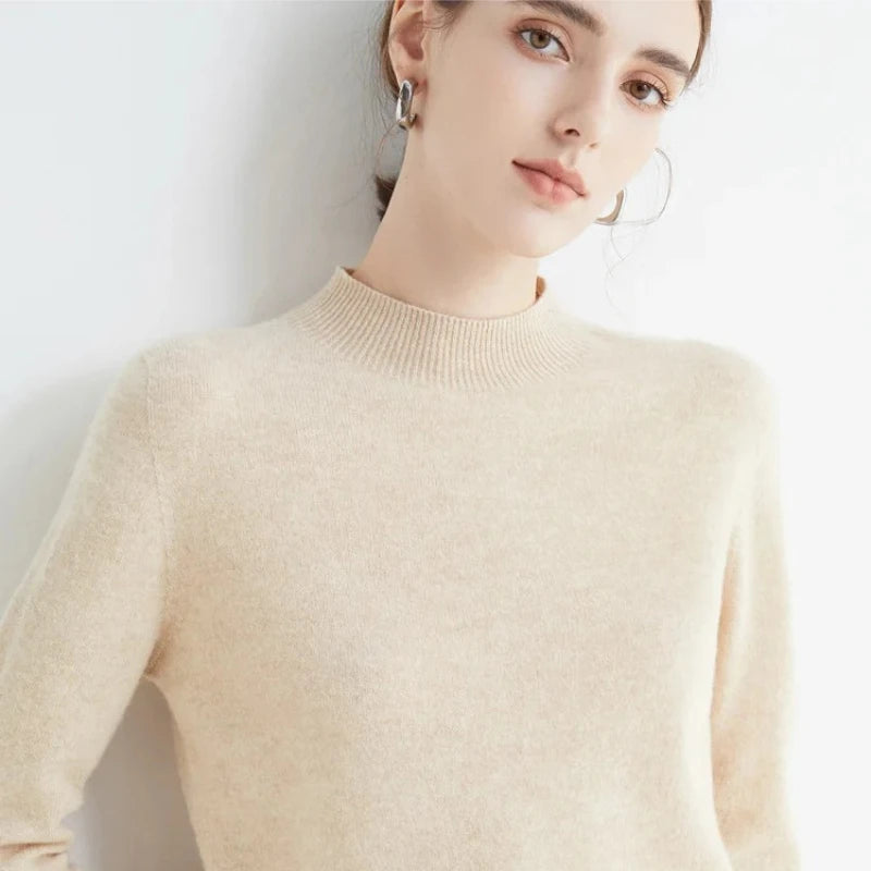 Autumn Winter Solid Mock-neck Pullover Sweater For Women Casual Knitwear Female Clothing Basic Soft Tops