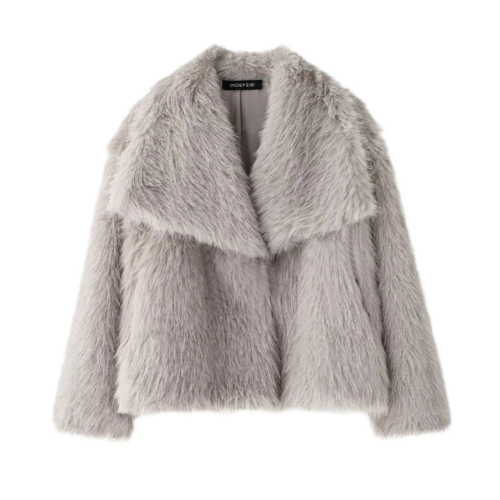 Women Cropped Faux Fur Long Sleeve Thick Coat