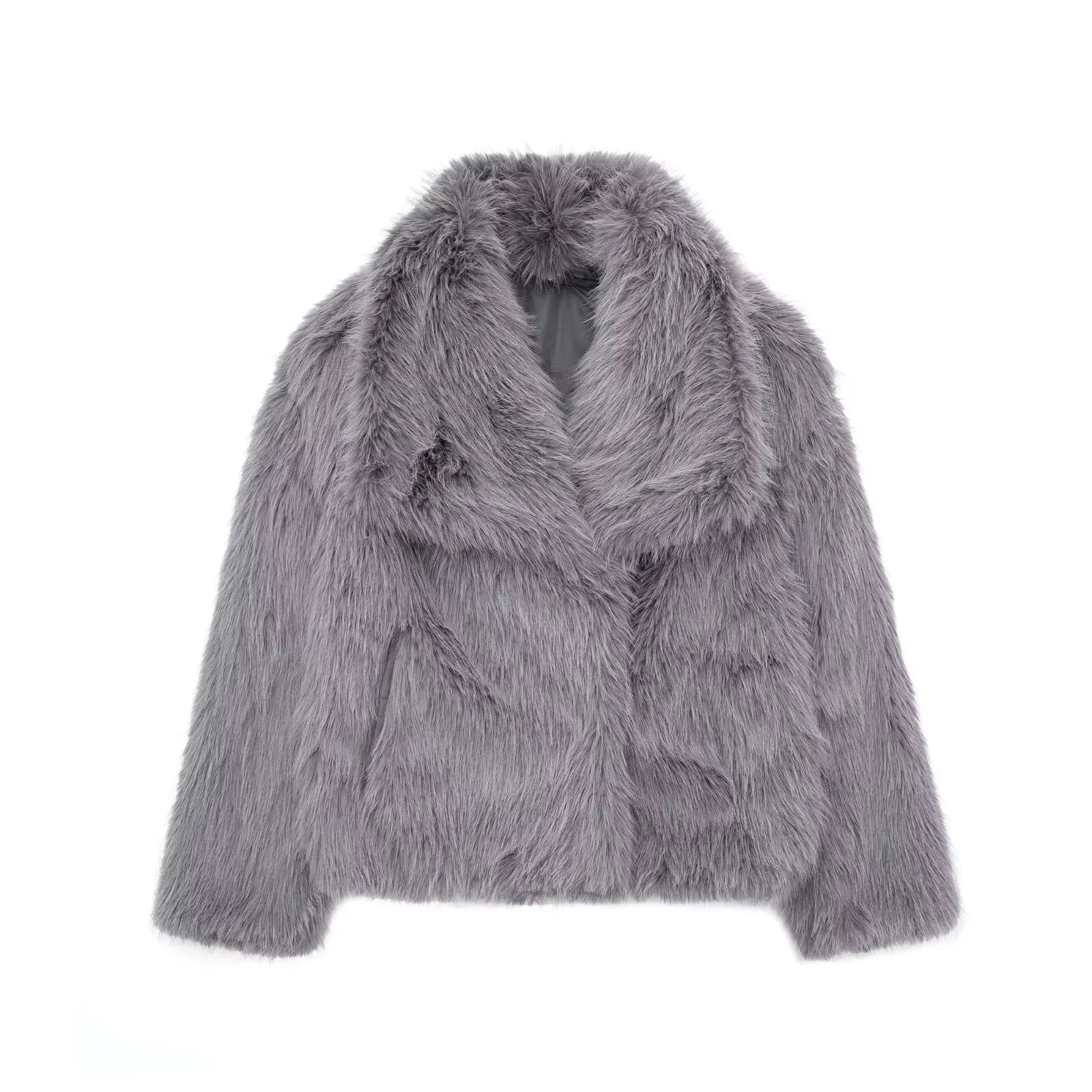 Women Cropped Faux Fur Long Sleeve Thick Coat