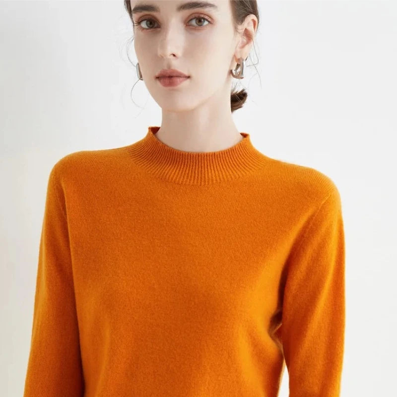 Autumn Winter Solid Mock-neck Pullover Sweater For Women Casual Knitwear Female Clothing Basic Soft Tops