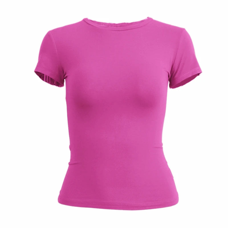 Short Sleeve Slim Fit Female O-Neck Knitted Tee Shirt