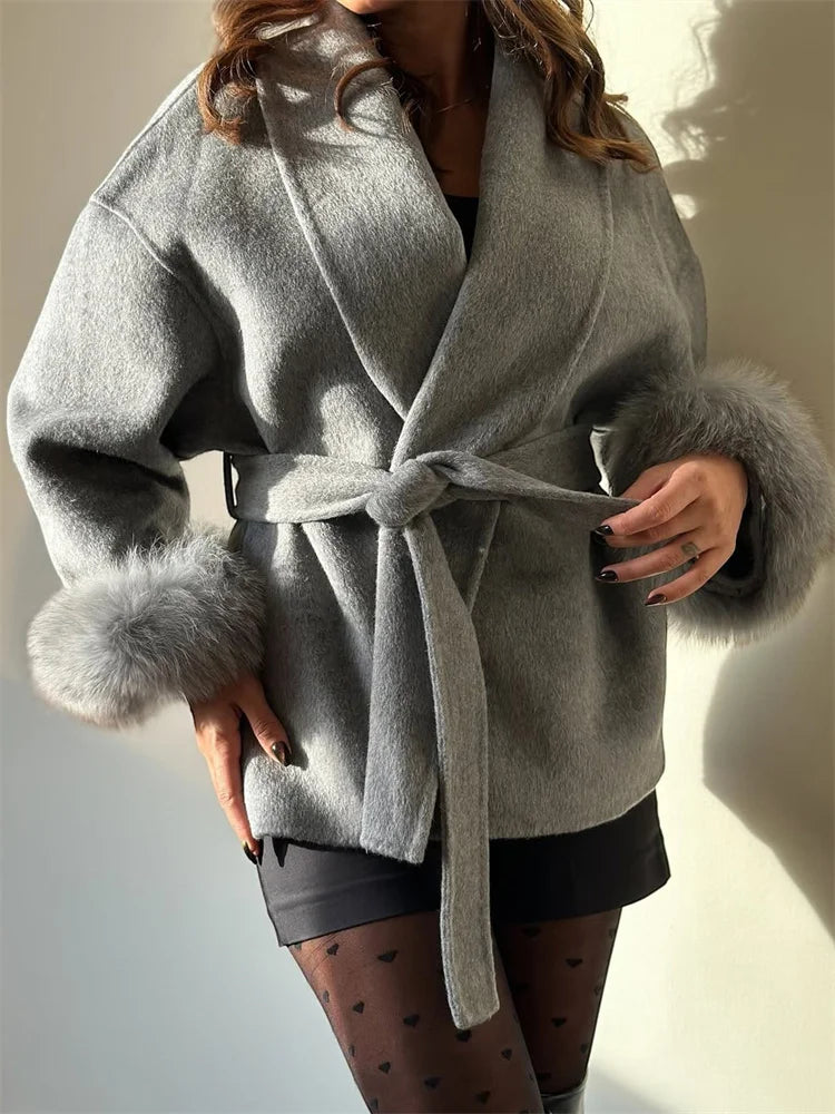 Fox Fur Elegant Double-sided Woolen Coat